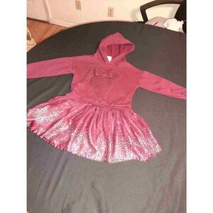 Girls 5T Disney Jr Minnie Mouse Burgandy Silver Metallic Stars Hooded Dress